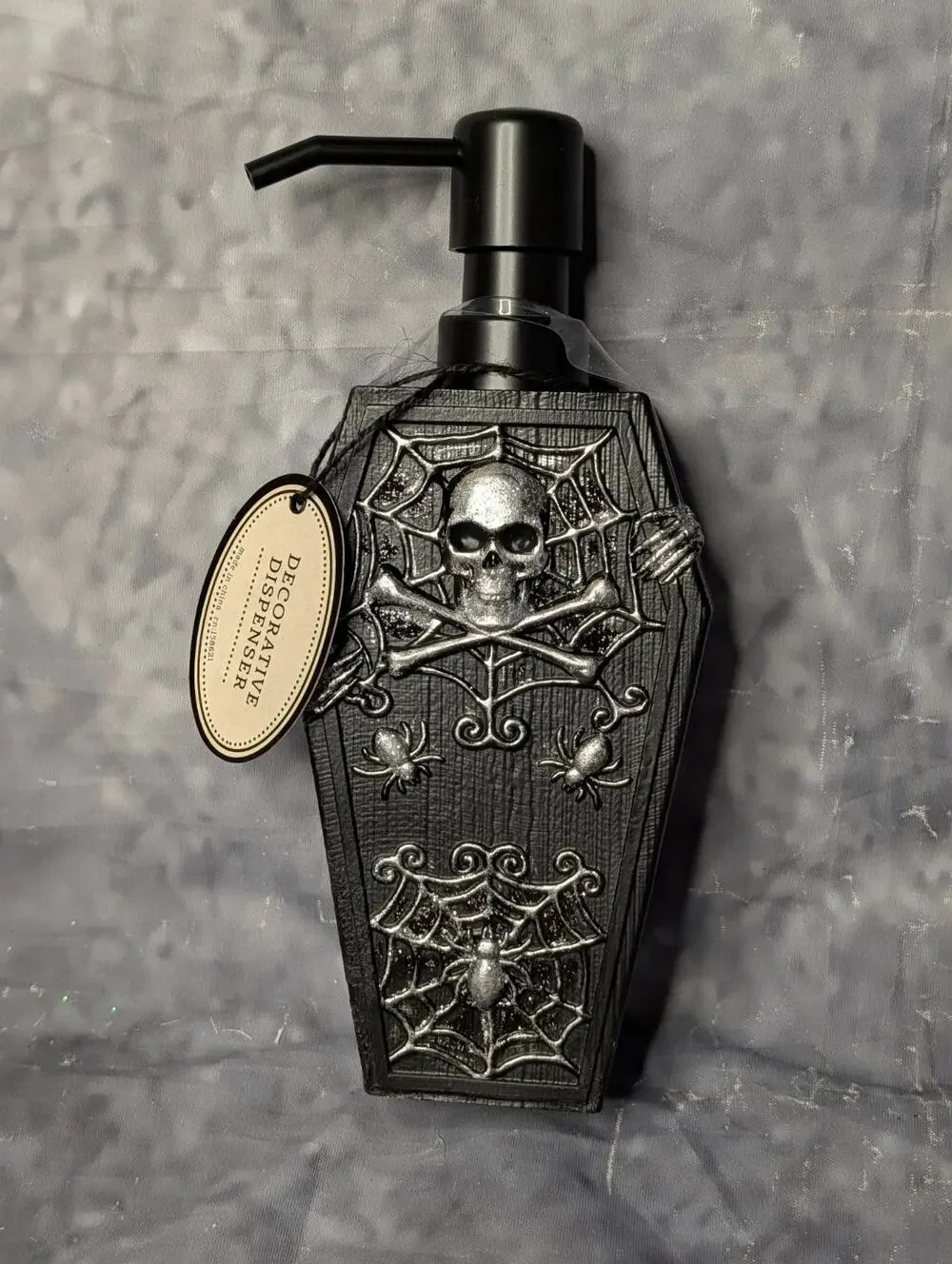 NEW! Spooky Black Skeleton Skull Coffin Pump Soap Dispenser Halloween Decor Gift